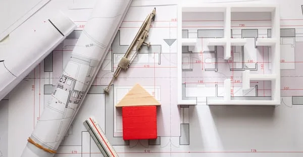 Baukonzept-Wohnbauzeichnungen-und-Architekturmodell